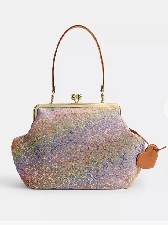 Coach Handbags - Coach Large Kisslock Frame Bag In Crystal Signature Jacquard